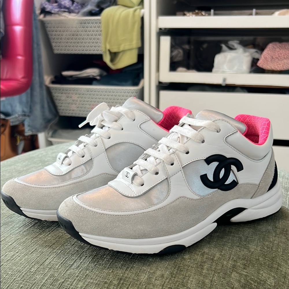 Chanel White and Pink Sneakers with Modern Design